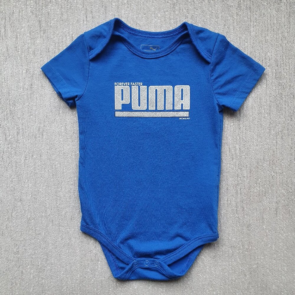 Puma Short Sleeve Baby Bodysuit Size 12 Months Infant Onepiece Blue